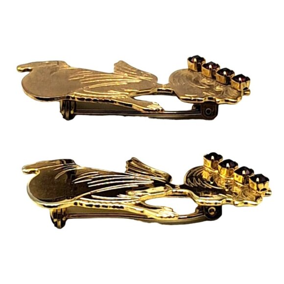 Vintage Angel Brooch Lot of 2 Red Rhinestones Kneeling Praying Gold Tone Pins Vi - Picture 4 of 5